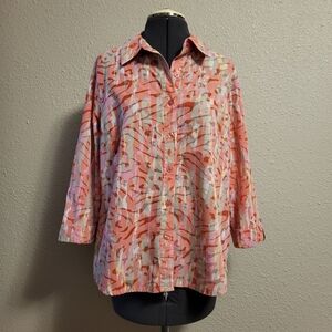 Breckenridge Pink Burnout Animal Print Button-Up Top Size Large